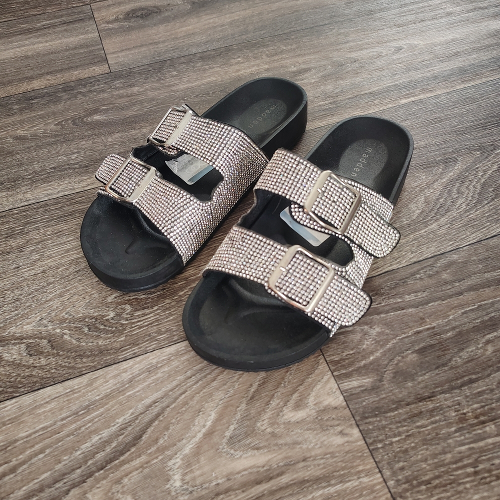 Madden Girl Black Sandals with Silver Buckles
